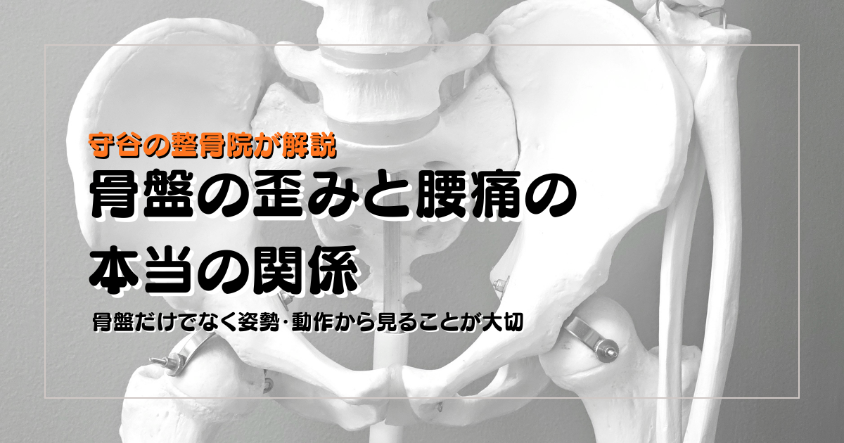 骨盤の歪みと腰痛の関係を姿勢と動作の視点で示した守谷やまゆり鍼灸整骨院のブログ用画像