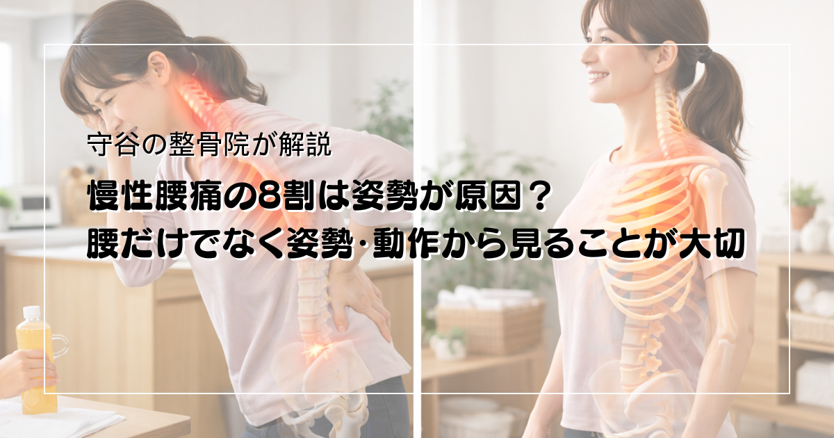 慢性腰痛の原因が姿勢の崩れにあることを示した守谷やまゆり鍼灸整骨院のブログ用画像