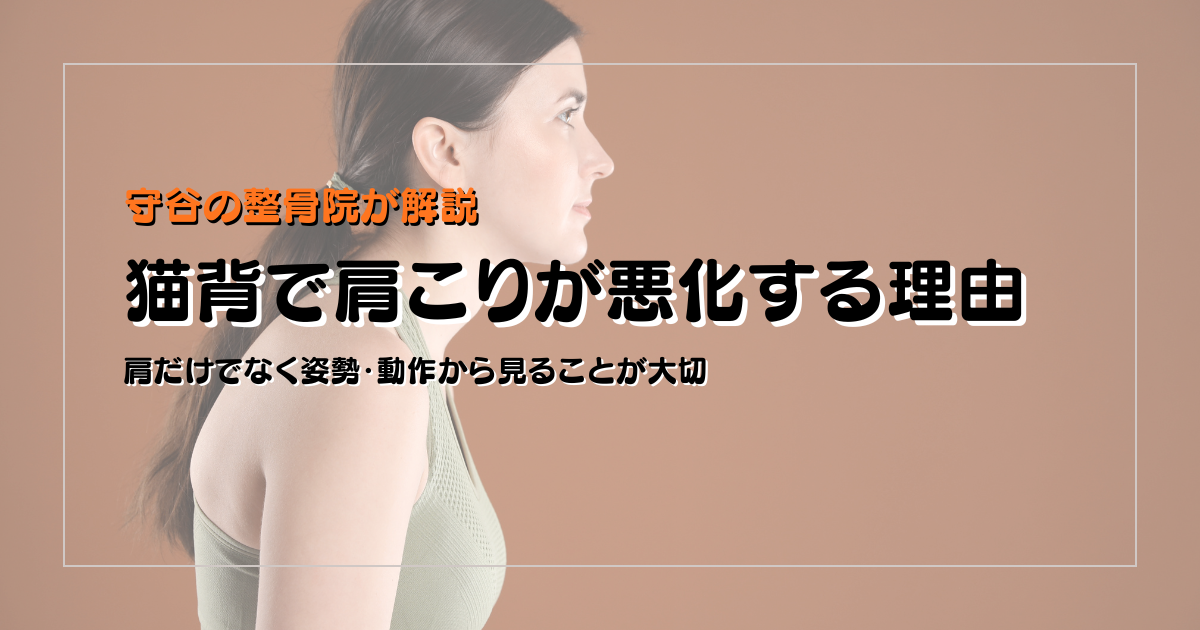 猫背で肩こりが悪化する理由を姿勢と動作の視点で示した守谷やまゆり鍼灸整骨院のブログ用画像