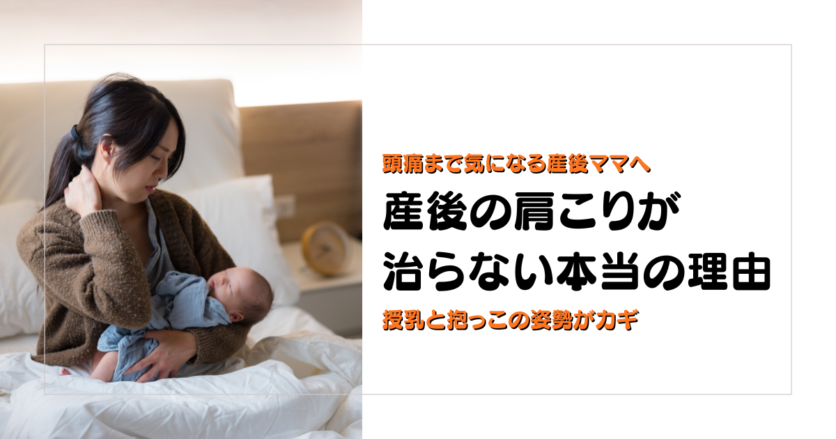 産後の肩こりが治らない理由を授乳と抱っこの姿勢から解説する守谷やまゆり鍼灸整骨院のブログアイキャッチ画像